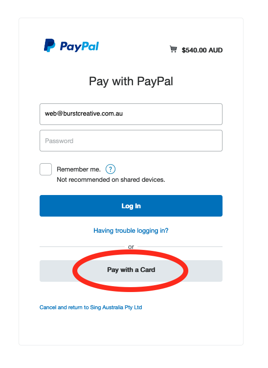 Paypal login option new Sing Australia